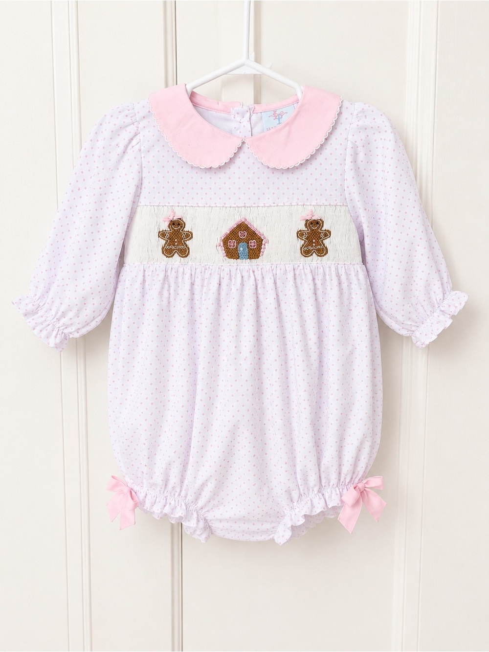 Pink Smocked Gingerbread Bubble One-Piece for Kids